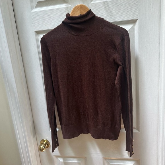 L'AGENCE chocolate Brown Turtleneck Sweater XL gold buttons - Picture 1 of 7